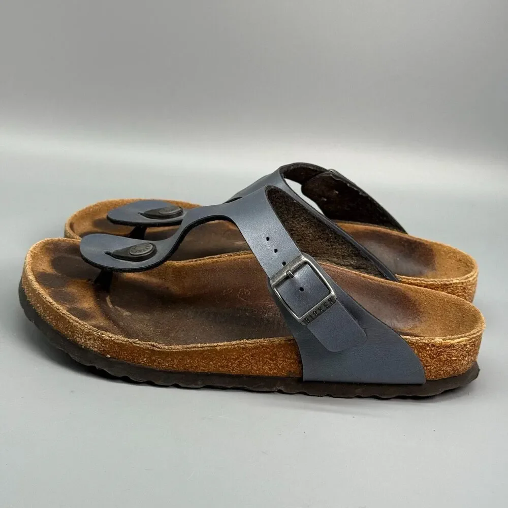 Birkenstock Gizeh Womens 6 Gray Blue Flip-Flop Sandals Open Toe Slip on Metallic